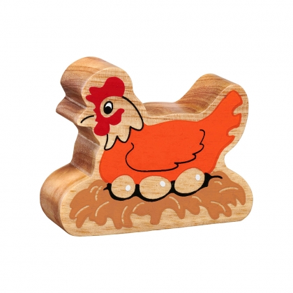 Wooden orange hen on a nest toy