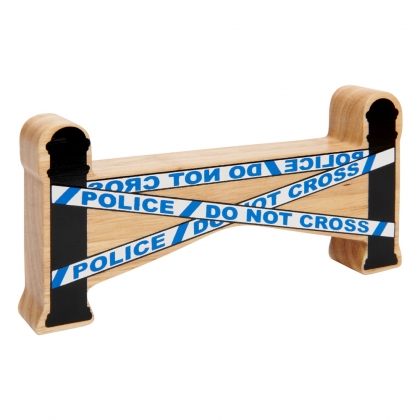Wooden blue and white police barrier toy