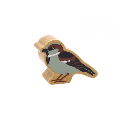 Wooden grey house sparrow toy