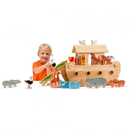 Wooden deluxe Noah's ark playset with colourful characters