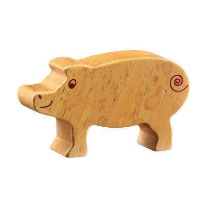 Natural wood piglet toy