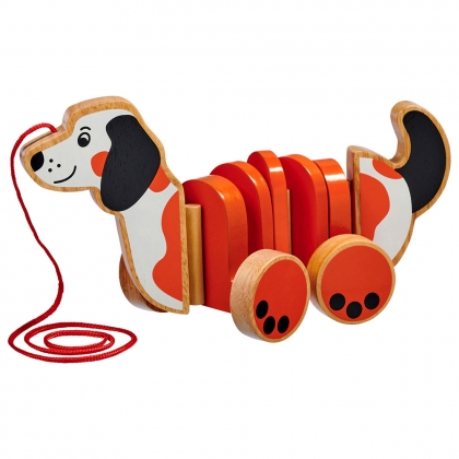 Wooden dog pull along toy