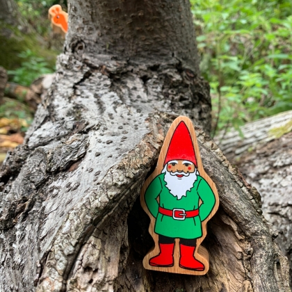 Wooden green & red gnome toy
