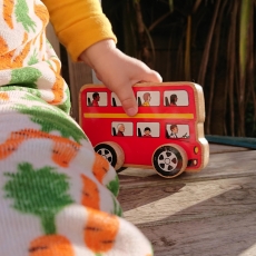 Wooden double decker bus push along toy