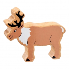 Wooden brown & white reindeer toy