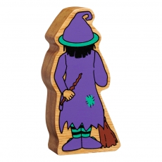 Wooden purple & green witch toy