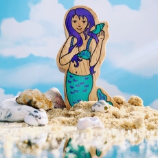 Wooden green & purple mermaid toy