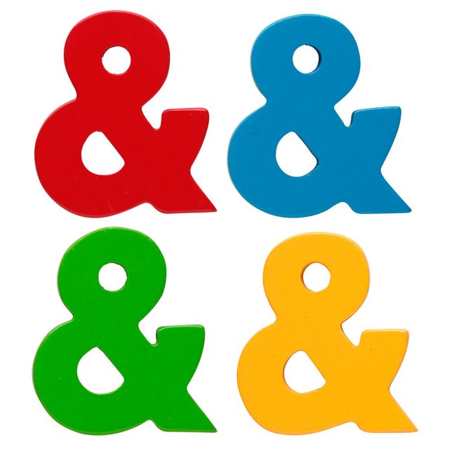 Wooden ampersand character available in plain red, blue, green and yellow