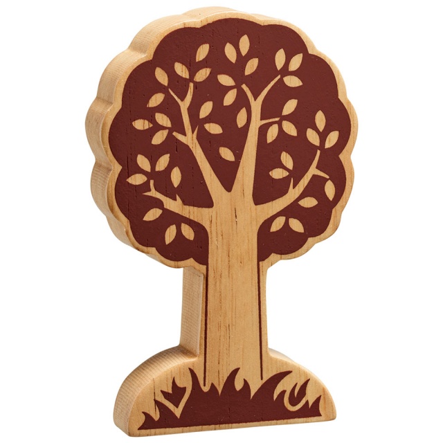 Chunky natural wood tree toy for small world play with brown detailing