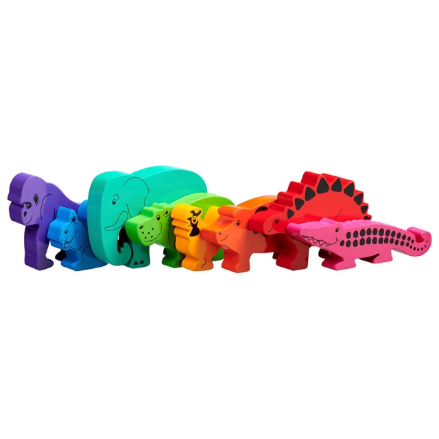 Set of 8 rainbow animals in a line in rainbow colour order