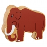 A chunky wooden brown toy mammoth figure in profile