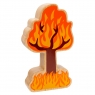 A chunky wooden orange and yellow tree on fire toy figure