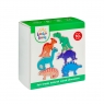 Packaging image of green box for six wooden toy dinosaurs