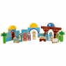 Set of 40 multicoloured wooden building blocks and characters depicting traditional nativity scene