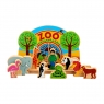 Zoo set with wooden multicoloured semi circle backdrop and 9 colourful zoo animals / characters