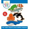 Packaging image of blue box for six wooden toy sealife animals