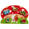 Chidlrens wooden toy toadstool minibeast shape sorter tray with six removable colourful insects in a