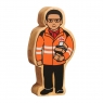 Wooden orange & black delivery person toy