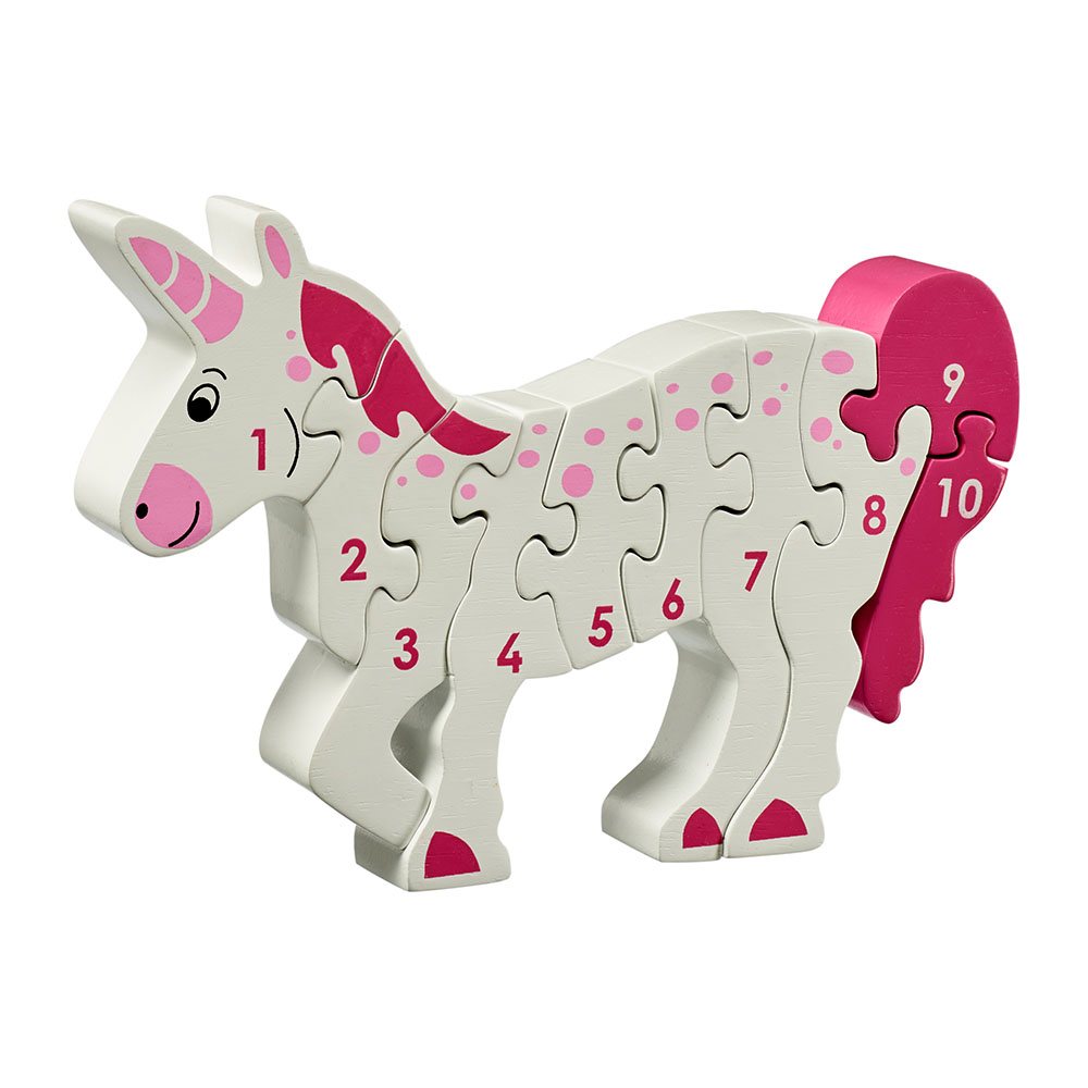 Wooden toy unicorn number puzzle