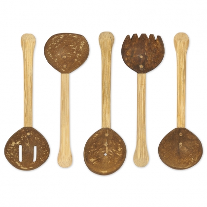 Coconut shell utensil playset - 5 pieces in a bag