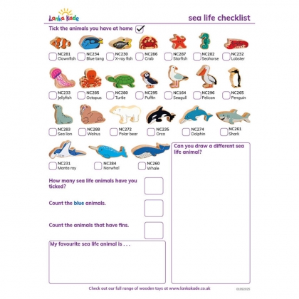 Sea life animal checklist Sea life animal checklist