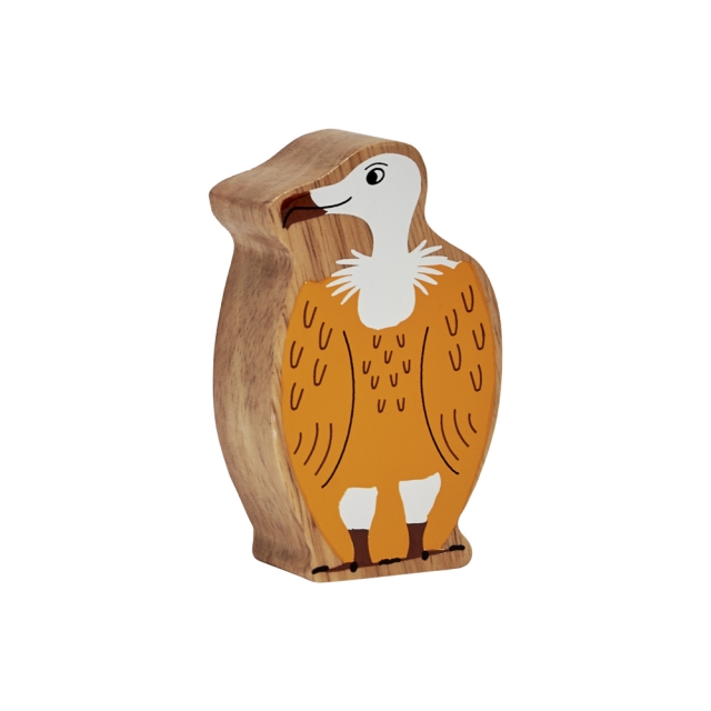 A chunky wooden yellow and white vulture figure