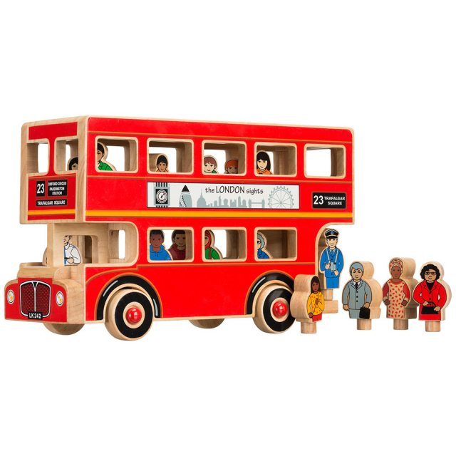 wooden london bus with passengers