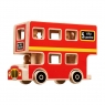 Red wooden double decker bus playset with 5 peg people