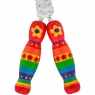 Traditional skipping rope with rainbow stripes and flowers painted on two wooden handles