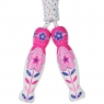 Wooden skipping rope with pink and purple flower design on two white wooden handles