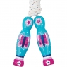 Traditional skipping rope with pink and purple butterfly design on two blue wooden handles